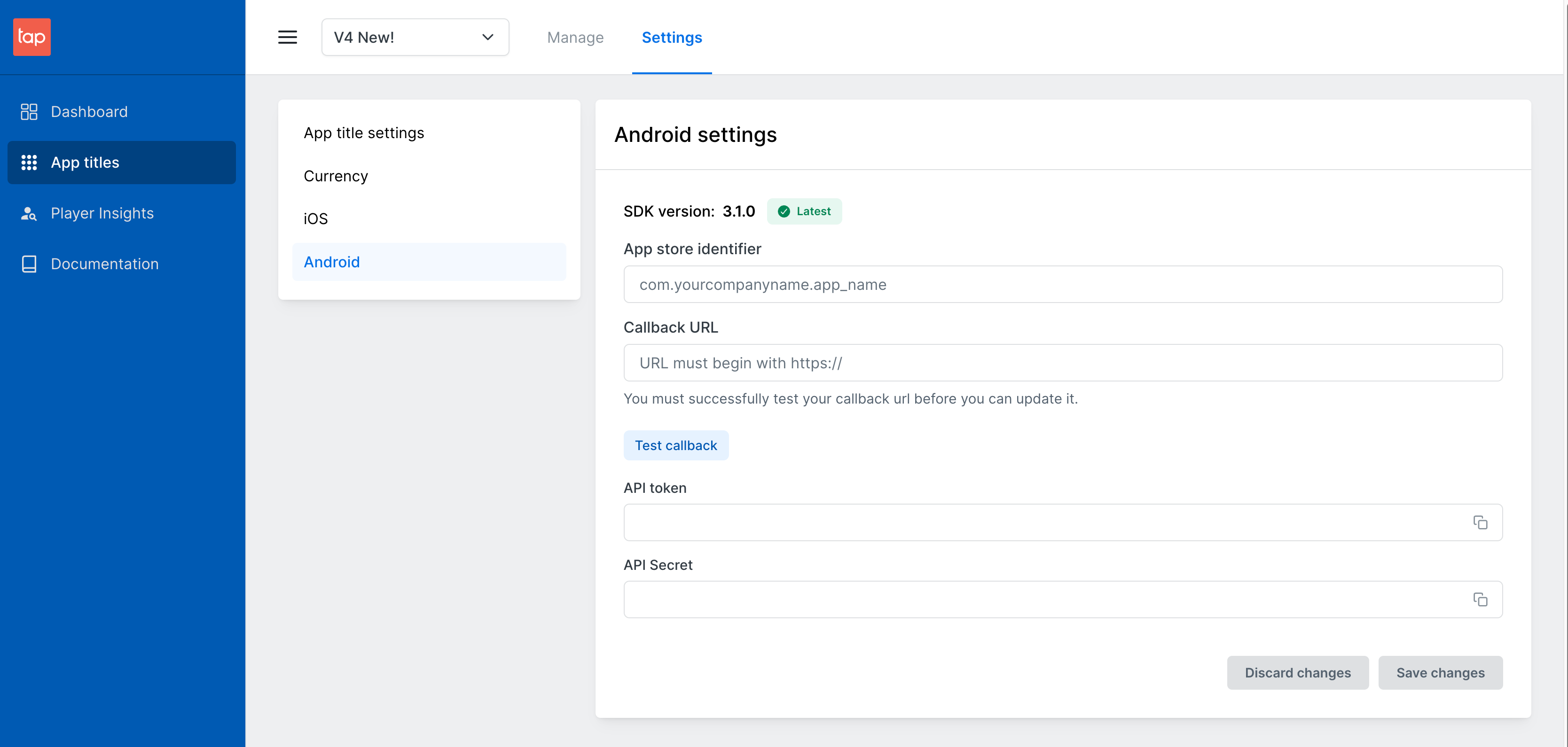 Callback settings